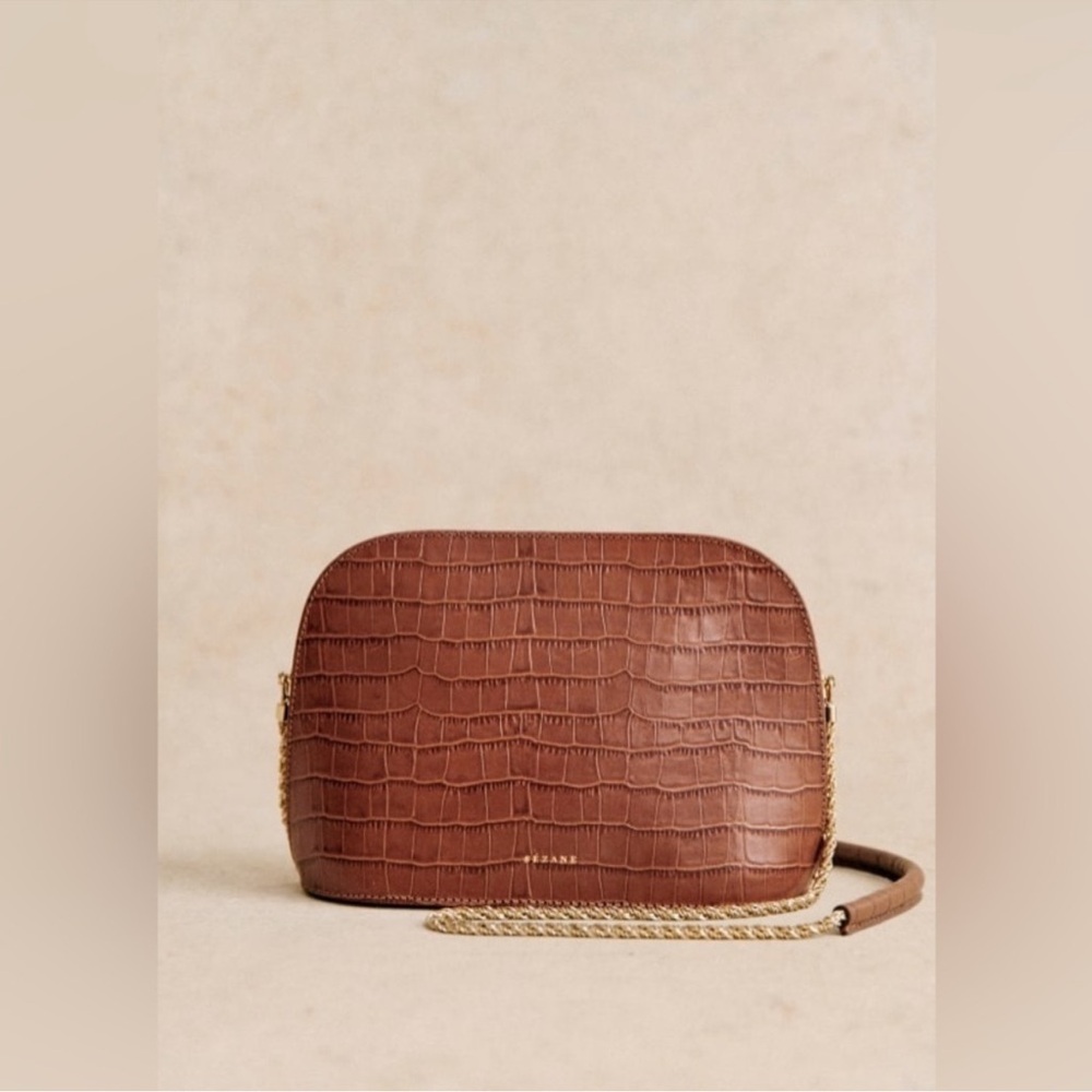 Sezane VICTOR BAG CAMEL CROCO PRINT